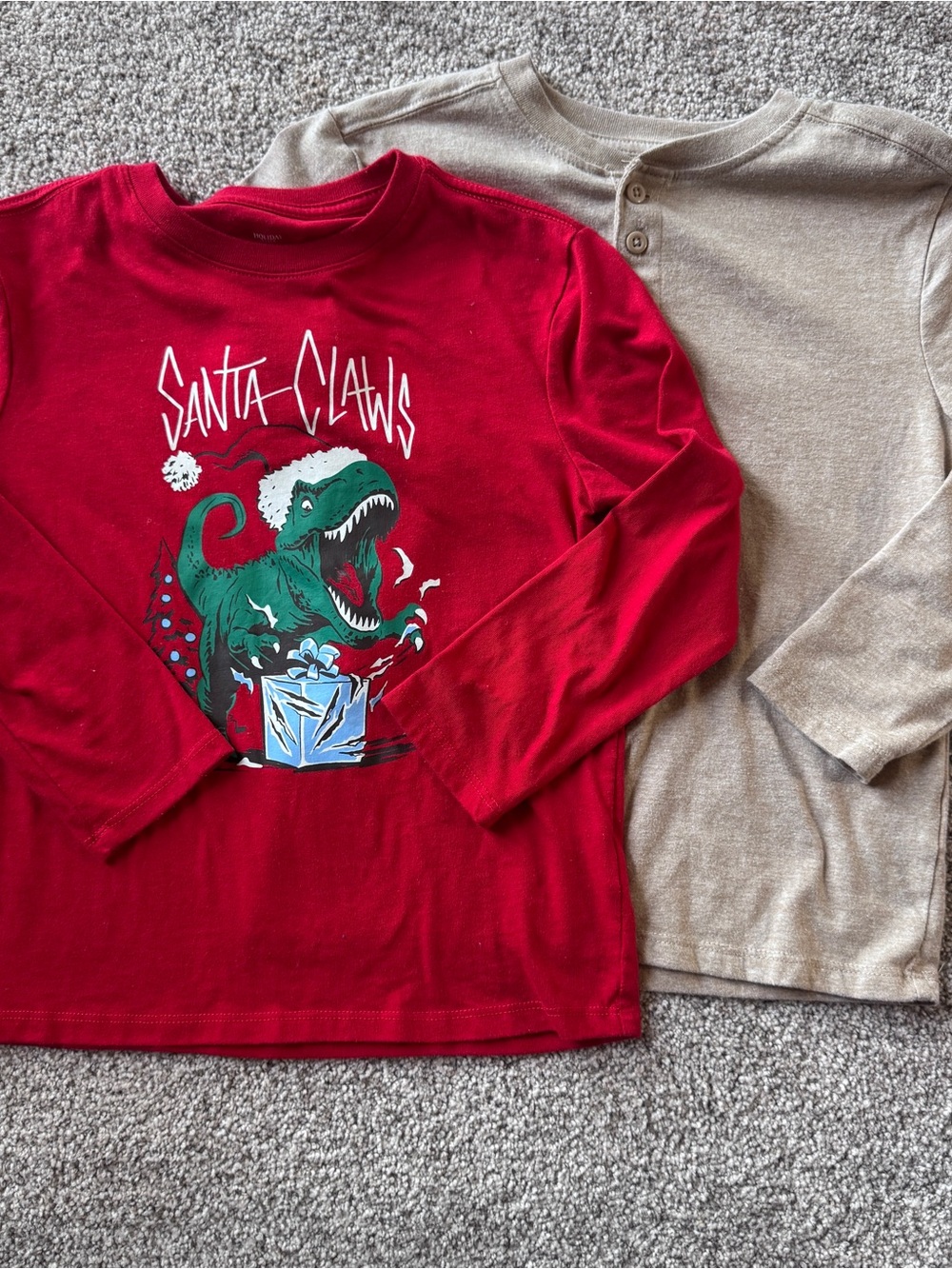 wonder nation Red 'Santa Claws' Long-Sleeve Tee with Green Dino Graphic